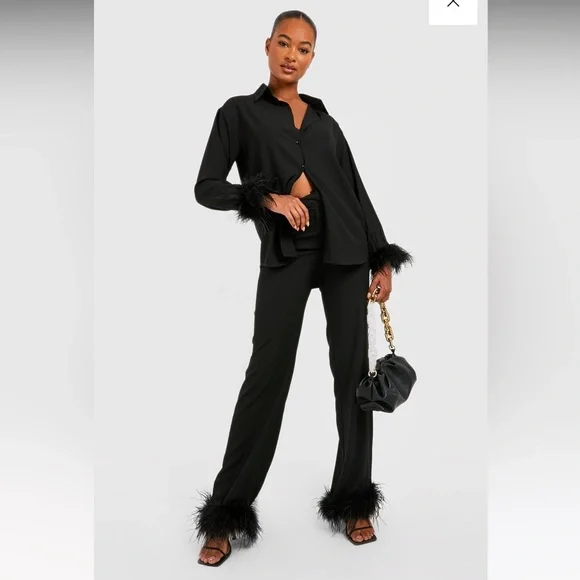 Feather hem wide leg satin pants - extra long fit - Picture 6 of 10